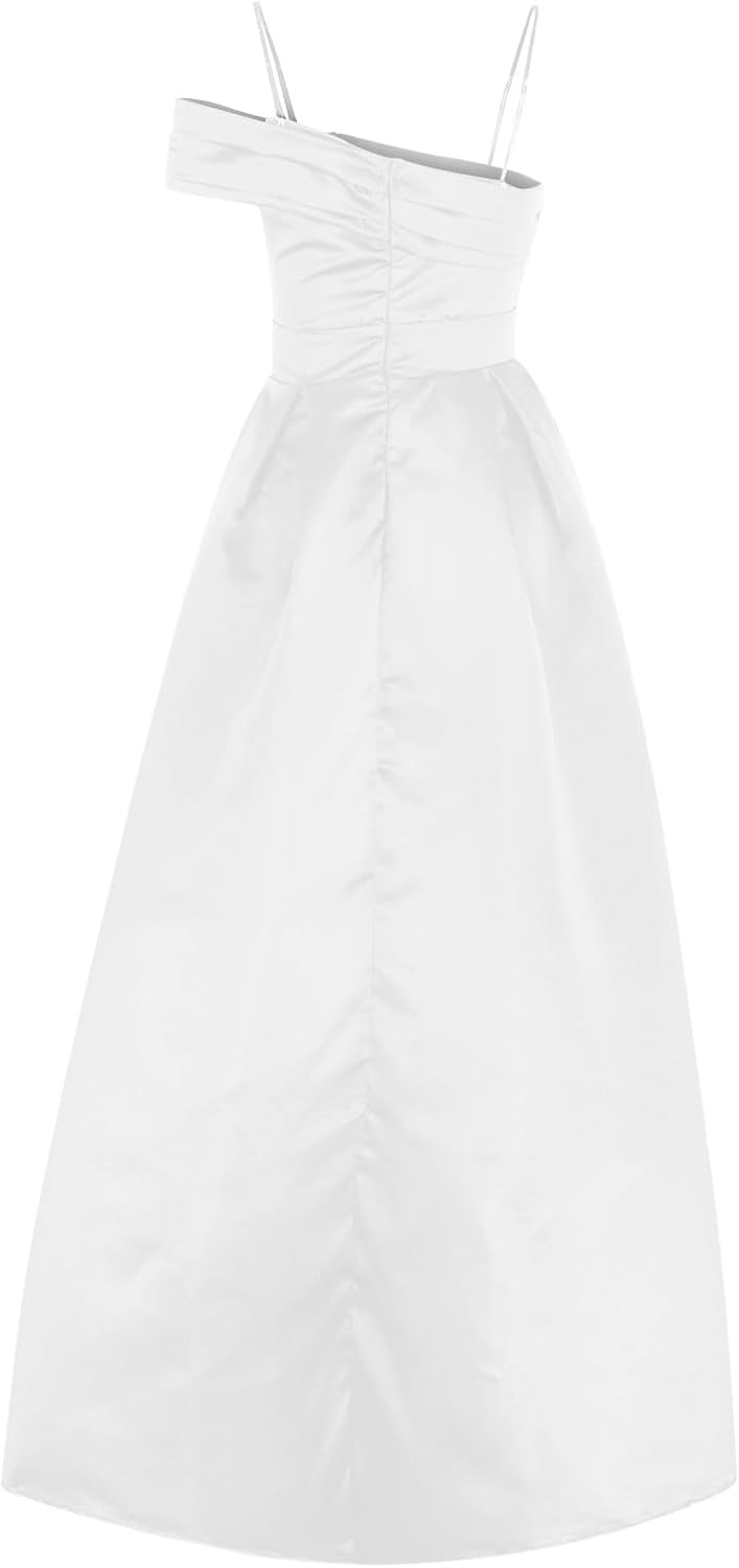 Women's Off Shoulder Maxi Prom Dresses with Slit Built-in Bra Solid Prom Ball Gown Long Formal Evening Party Dress