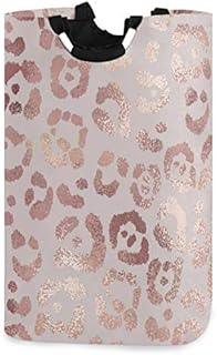 Mnsruu Rose Gold Leopard Print Pink Laundry Hampers,Round Waterproof Collapsible Storage Basket Bin for Dirty Clothes Toys¡­