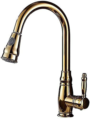 Grifo de cocina extraíble dorado para fregadero con agua fría caliente y giro de 360