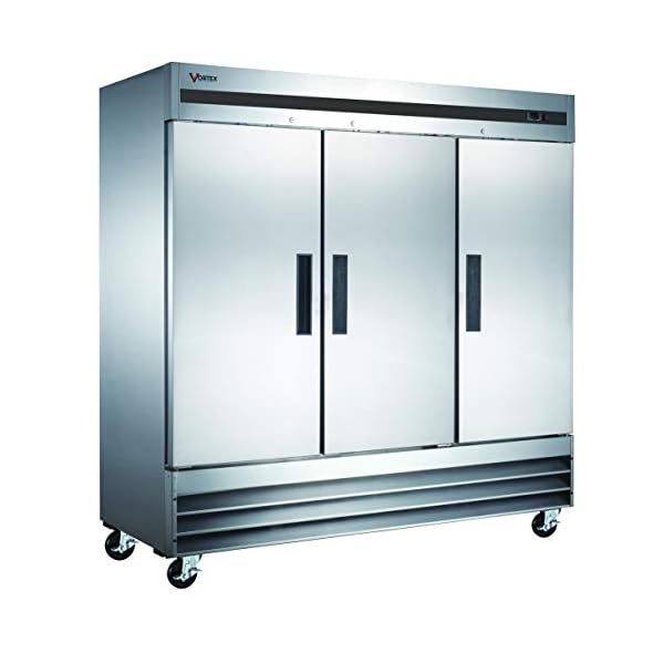 Vortex Refrigeration Refrigerator 3 Solid Door Commercial Stainless