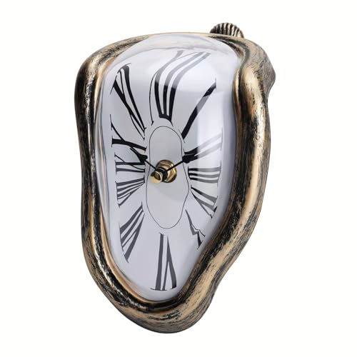 TIMEACT Melting Clock Dali Melted Clock Gift Decor Art Inspired Wall Clock Twisted Shelf Hanging Surrealist for Decorative Shop Office Home Desk Roman (Antique Gold)