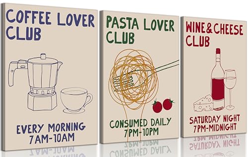 3Pcs Hand Drawn Kitchen Canvas Wall Art Vintage Funny Club
