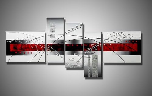 Sangu 100% Hand Painted Wood Framed Perfect White Lines Abstract Paintings For Living Room Modern Oil Paintings Gift on Canvas 5-piece Art Wall Decor