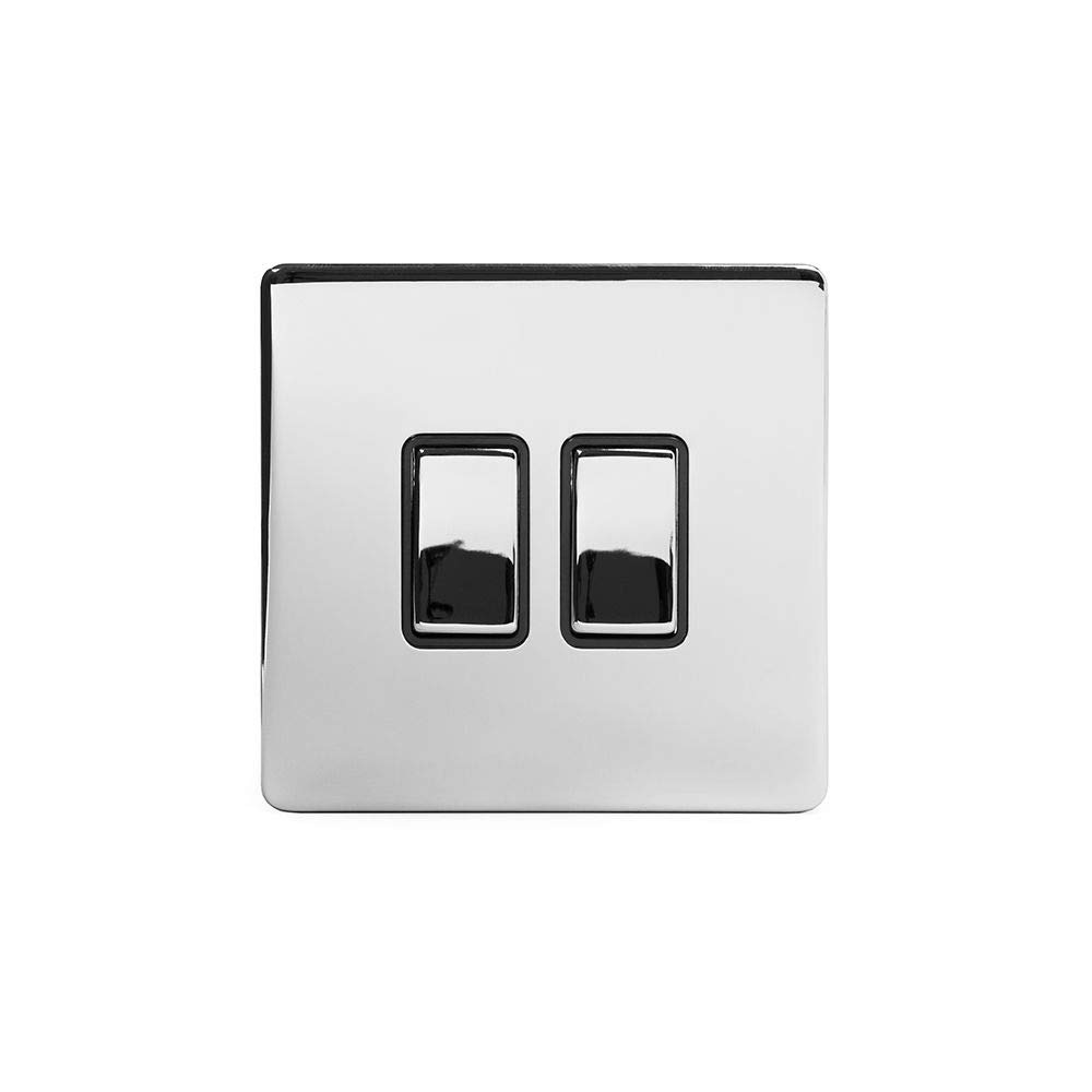 Soho Lighting Polished Chrome 2 Gang Retractive Light Switch Black Insert Screwless