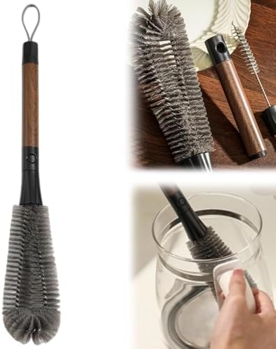 360° Flexible Silicone Bottle Brush, Long Handle Cleaning Brush with Soft Bristles, for Narrow Neck Water Bottles Baby Bottles and Hard-to-Reach Containers, 2-in-1 Detachable Brush Set