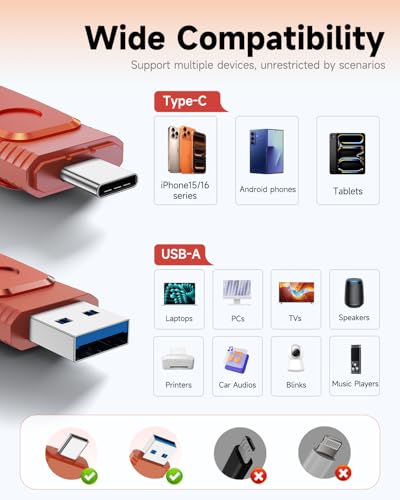 Image of MOSDART 64GB USB C and A 3.1 Dual Flash Drive with Keychain, Orange