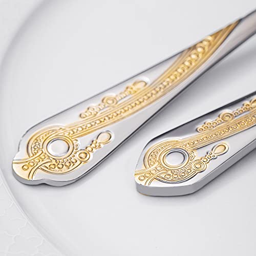 Gold Silverware Set, 20 Piece Stainless Steel Golden Flatware Set For 4, Silver Tableware Set With 24K Gold-Plated Trim, Eating Utensils, Great For Family Gatherings & Daily Use(Prestige) #TOP2