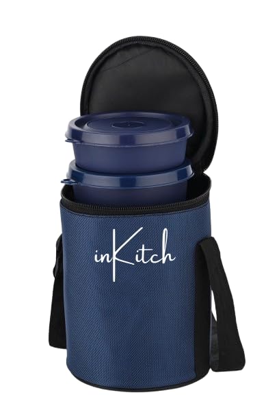 Image of Microwave Safe Lunch Box Set with Bag, 3 Containers (250 /400 /500 ml), Blue | Outer Plastic & Inner Stainless Steel Tiffin Box | Leakproof Lunch Boxes