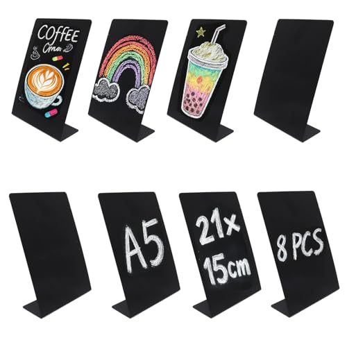 8 Pack Chalkboard Signs A5 - Small Mini Blackboard Black Chalk Display Board Signs for Tables Buffet Wedding Party Erasable Rectangle 21 x 15 cm