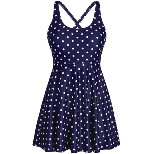 HUSKARY One Piece Swim Dress for Women Swimsuits 2026 Tummy Control Adjustable Strap Modest Cute Bathing Suit X-Large Polka Dot