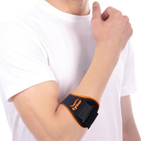 TYNOR Tennis & Golfer's Elbow Support Pro for Men & Women Adjustable Elbow Strap with Compression Pad Forearm Brace for Tendonitis Arm Band- Black & Orange, Free Size Cover