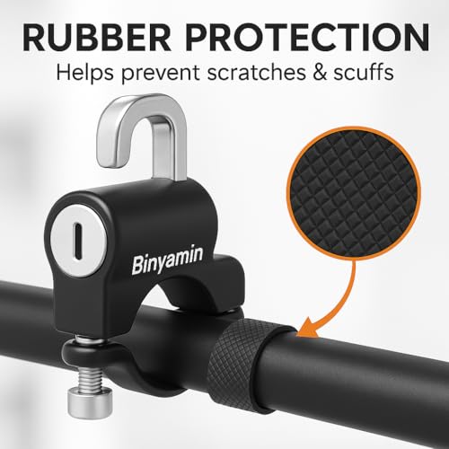 Image of Binyamin Keyed Helmet Lock for Bike Handlebar | Aluminium Alloy Anti-Theft Helmet Holder for Motorcycle, Scooter & Two Wheeler | Black