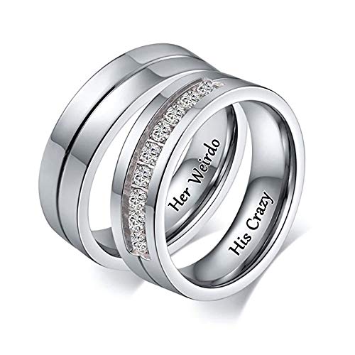Bague couple acier inoxydable et alliance couple avec zircone pour amoureux