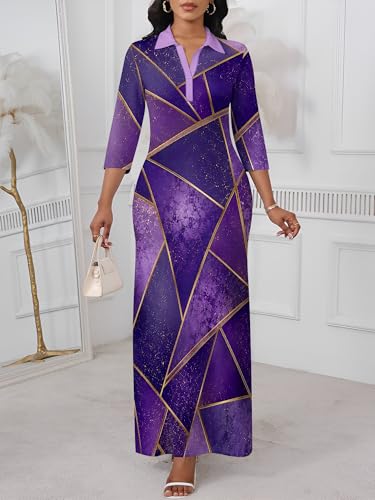 Image of PinkPatty Women's Casual 3 /4 Sleeve Polo V Neck Bodycon Maxi Dress