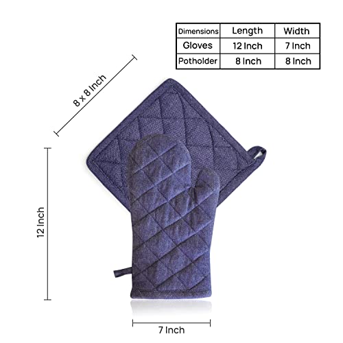 Mellow Buff Cotton Oven Mitt & Pot Holder Heat Resistant, Kitchen Mitt Pair Protect Hands, Strong Grip Potholders For Hot Pans | Pack Of 2 | Denim Blue #TOP2