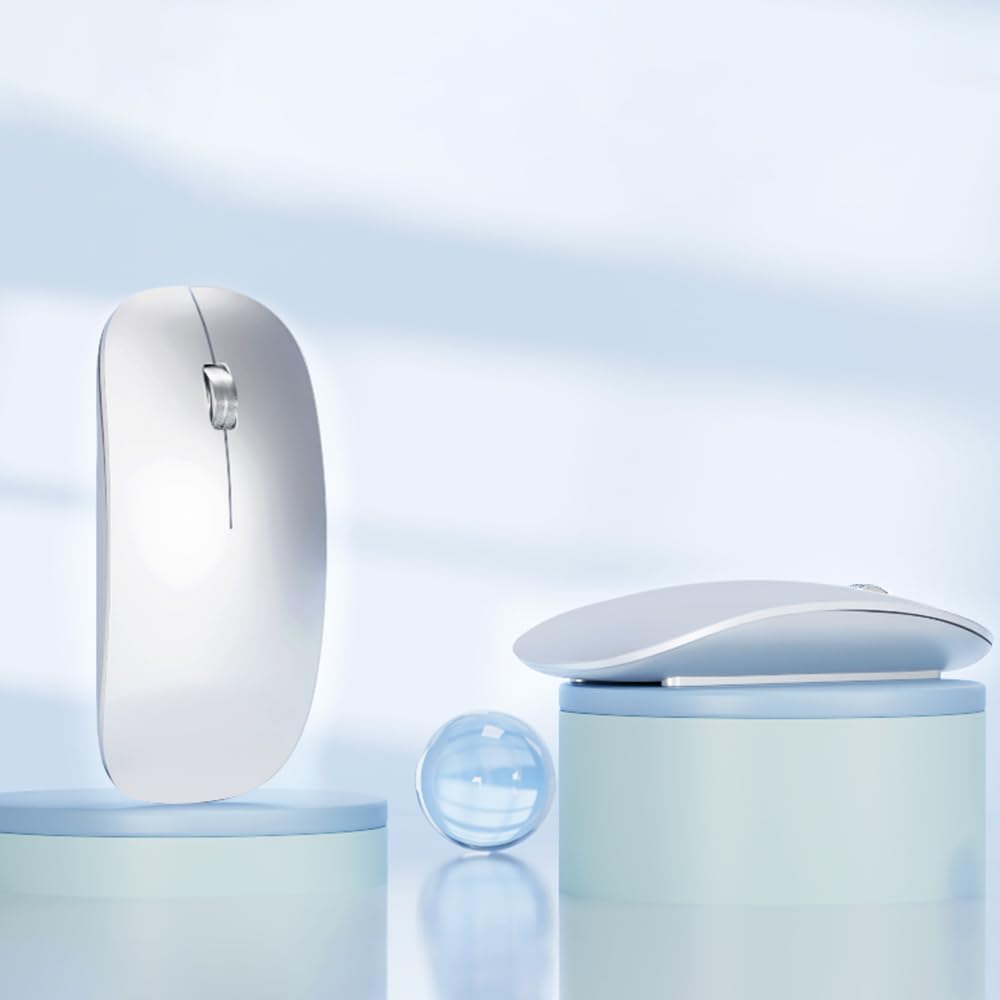Uiosmuph Bluetooth Maus, Kabellose Maus mit USB-Nano-Empfänger, Tri-Mode (Dual Bluetooth 5.1 + 2.4GHz) Leise Funkmaus Wiederaufladbare für Laptop, PC, iPad, Mac Silber