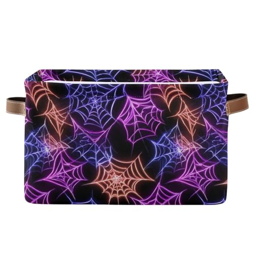 Image of Aslsiy Storage Basket Colorful Spider Web Halloween Nursery Bins Black Baby Box Canvas Clothes Shelf Basket Laundry Hampers 1 Pcs