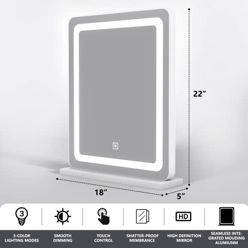 Fennio Vanity Mirror With Lights 18"X22", Led Lighted Makeup Mirror, Large Makeup Mirror With Lights, Touch Screen With 3-Color Lighting, 5X Magnification, Dimmable, For Vanity Desk Tabletop, Bedroom #TOP6