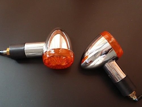 10mm Black LED Bullet Turn Signals & Tail Lights – Cafe Racer Style With Amber Mesh Lens, Front & Rear