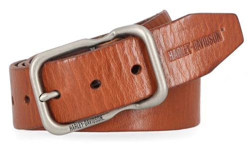 Harley-Davidson Men's Self Keeper Buckle Textured Leather Belt – Brown