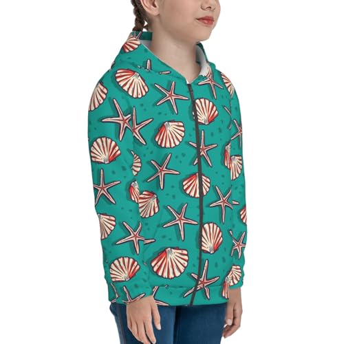 Starfish and Shell Kids Pullover Hoodies Boys Zip Up Sweatshirts Girls Athletic Clothes with Pocket4