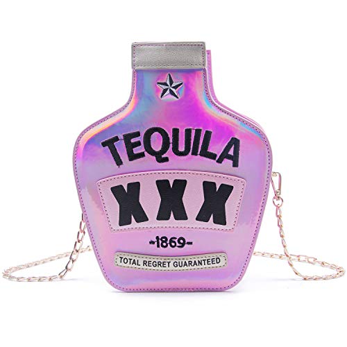 KUANG! Women Sparkling Bottle Shaped Shoulder Bags Elegant Laser Shinny Wine Shape Crossbody Purse Chain Handbags