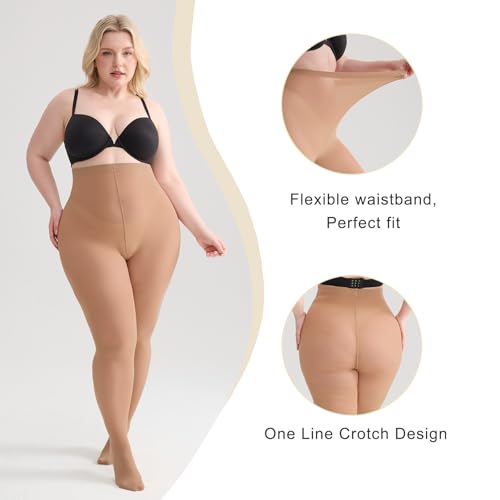 Image of Women's Plus Size Tights High Waist Sheer Semi Opaque Ultra-Soft Pantyhose XL, 2XL, 3XL, 4XL