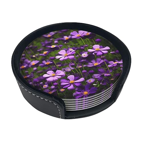 Dessous de verre en polyuréthane fleurs violettes protège table lot de 6 - 2