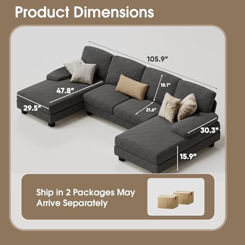 image for Furmax Sectional Couches for Living Room, U-Shaped Sofa Couch with Lin