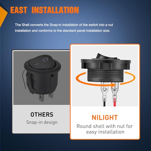 Image of Nilight 5PCS Round Rocker Switches w /Wiring Harness SPST Holder Pre-Wired