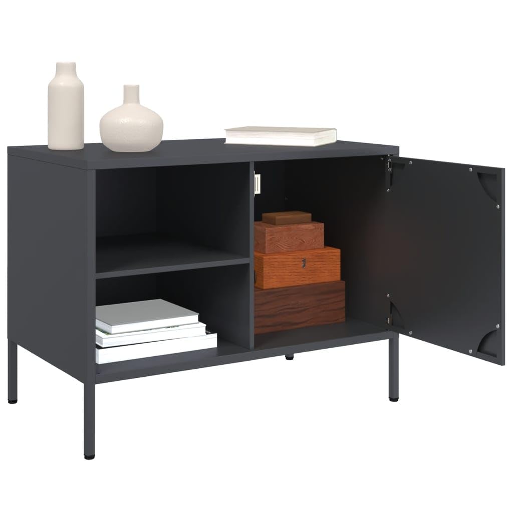 Szafka pod telewizor 2 szt. antracytowa ze stali, 68 x 39 x 50,5 cm, niska szafka z półką i 2 półkami, szafka pod telewizor do salonu, sypialni, do gier i kina domowego, zajmuje mało