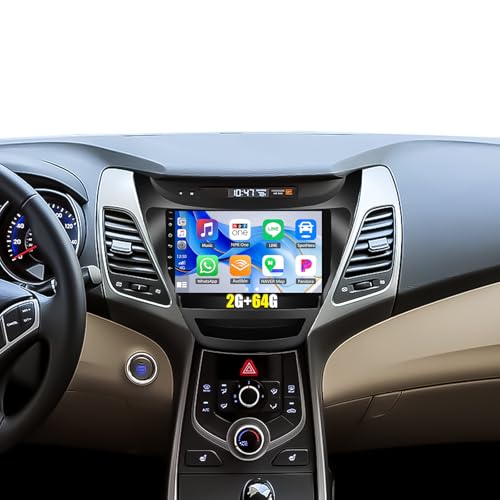 SIXWIN Android Car Stereo for Hyundai Elantra 2014-2016 with Wireless CarPlay Android Auto Mirror Link 2G+64G 9 Inch Touchscreen Bluetooth GPS Navigation WiFi FM Backup Camera MIC