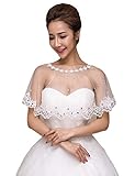 SlenyuBridal Women's 2024 New Wedding Jackets Cape Lace Bridal Bolero Shawl with Beads White 1 One Size