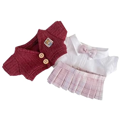 niannyyhouse 20cm ぬいぐるみ 服 ジャンパー  ワイシャツ スカート カレッジ風カーディガンセット 綿人形 アクセサリー 着せ替え (Red+Pink)