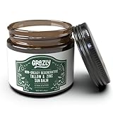 Grazly Beef Tallow Sunscreen SPF 35 – Unscented Water Resistant Zinc Sun Balm, Non-Greasy Natural Sunscreen for Face & Body – 4 Natural Ingredients: Non-Nano Zinc, Organic Coconut Oil, Beeswax- 1.8 oz