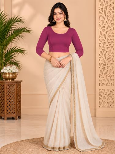 Image of Abhi Cotton Readymade Saree Blouse for Women- 3 /4 Sleeve, Round Neck, Regular-fit, Stretchable, Pull-on Style
