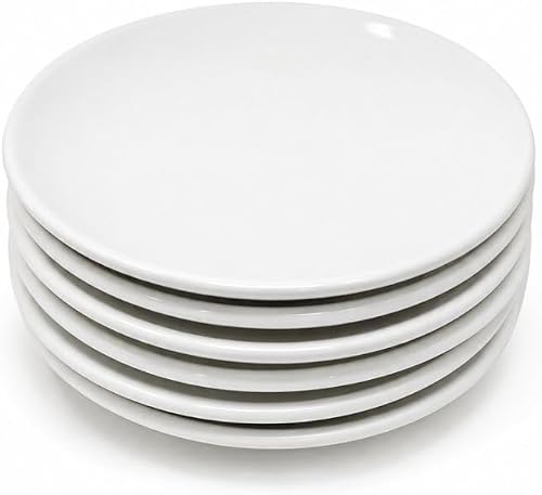 White Porcelain Plates 7.5inch - Pack of 6, Round, Rimmed Design, Microwave and Dishwasher Safe, for Sides, Starters and Desserts (Plain Round)