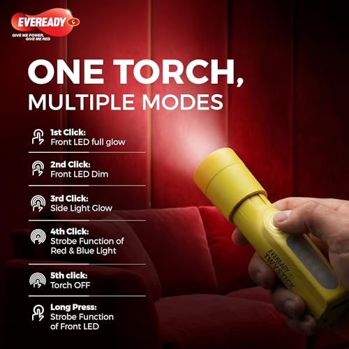 Image of Eveready DL104 Twystick 1.2W Front Torch Cum 0.75W Sidelight, Rechargeable, USB Type-C Fast Charging, Telescopic Focus and SOS Mode, Powered by 500mAh Li-ion Battery