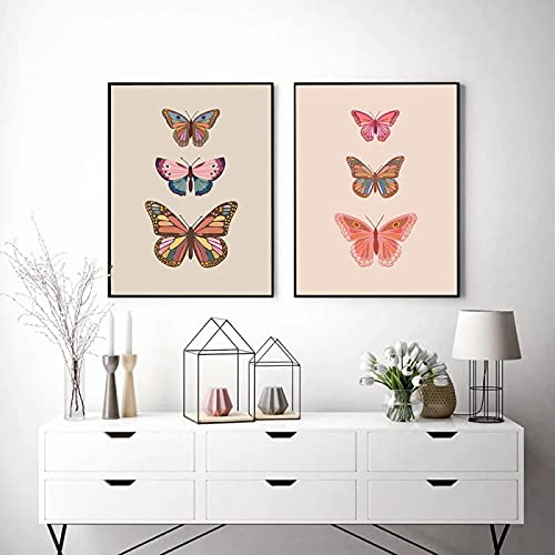 Affiche papillon boho pour salon rétro et déco chambre d'enfant pastel