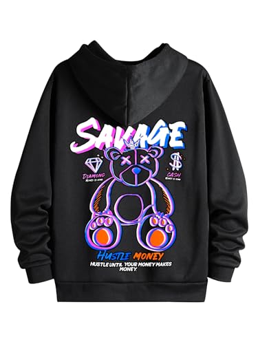 Image of Dagcros Hoodies Printed Fleece Lined Sweatshirts Casual Athletic Workout Pullover with Kangaroo Pocket for Men's