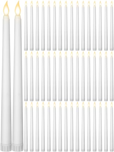 Image of Funtery 48 Pcs Flameless LED Taper Candles Battery Operated Candles Bulk Realistic LED Candlesticks Flickering for Wedding Church Party Home Decor(White,11 Inch,Classic Style)