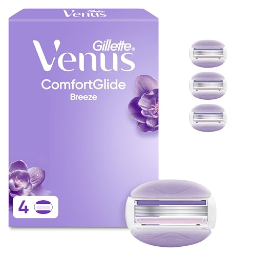Gillette Venus Comfortglide Breeze Cuchillas de Afeitar, Pack de 4 Recambios para Maquinillas de Depilación Mujer, con 3 Hojas Y Banda Lubricante