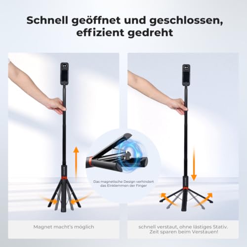 K&F CONCEPT 168 cm Selfie-Stick, 2-in-1Selfie Stick Stativ für Actionkamera – Ansicht 5
