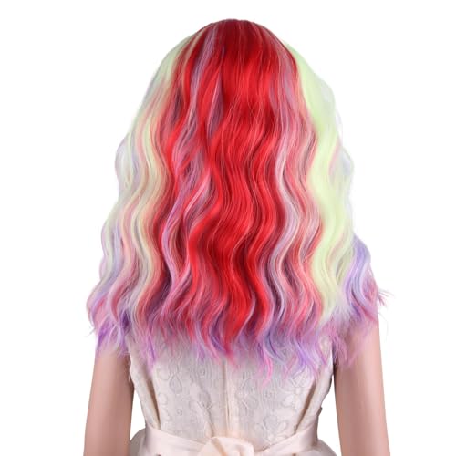Image of Girls Rainbow Wig Kids Colored Wig with Bangs Child Short Curly Colorful Wigs Synthetic Cosplay Hair Wig