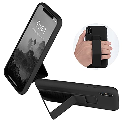 Laudtec Silicone Iphone X/Xs Case With Stand/Kickstand,Vertical And Horizontal Stand Hand Strap Metal Kickstand Case For Iphone X/Xs (Black) #TOP6