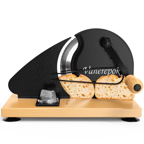 Image of vanerepok Manual Bread Slicer for Homemade Sourdough Adjustable Thickness | Even Slices Hand Crank Bread Cutter with Stainless Steel Blade & Solid Wood Base & Aluminum Alloy Body, Gift for Home Bakers