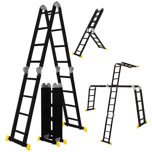 𝐂𝐑𝐀𝐅𝐓𝐅𝐔𝐋𝐋 Aluminium Mehrzweckleiter | 𝟑 𝐉𝐀𝐇𝐑𝐄 𝐆𝐀𝐑𝐀𝐍𝐓𝐈𝐄 - 6in1 Multifunktionsleiter - 16 Sprossen - 450 cm Leiter - Gelenkleiter - Leitergerüst (Schwarz 4x4 Sprossen)