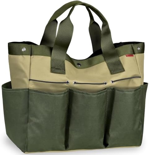 Garden Tool Bag Organizer, Gardening Tote Storage Bag with Zippers Pockets (Tools NOT Included), Green
