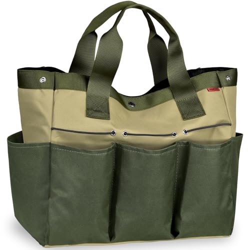 SOGCASE Garden Tool Bag Organizer, Gardening Tote Storage Bag with Zippers Pockets (Tools NOT Included), Green