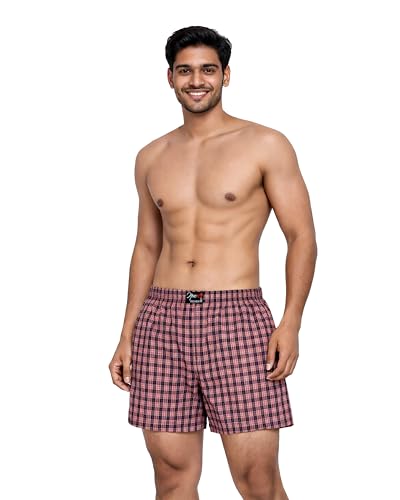 Image of OPEX Men's Checked Cotton Blend Lounge Boxer Shorts Pack of 5 | Regular Fit with Elasticated Waistband | Double Side Pockets & Button Fly